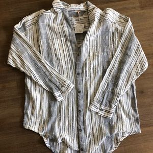 Free People White blouse with Navy stripes NWT
